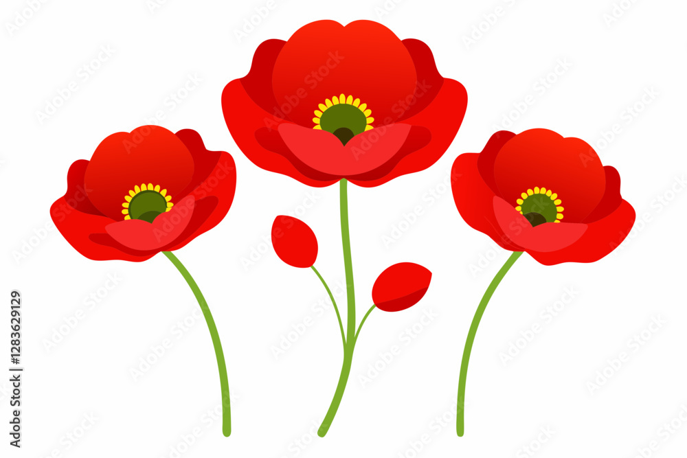 Naklejka premium Red Poppy Vector Illustration on White Background - 8K High-Resolution Floral Art