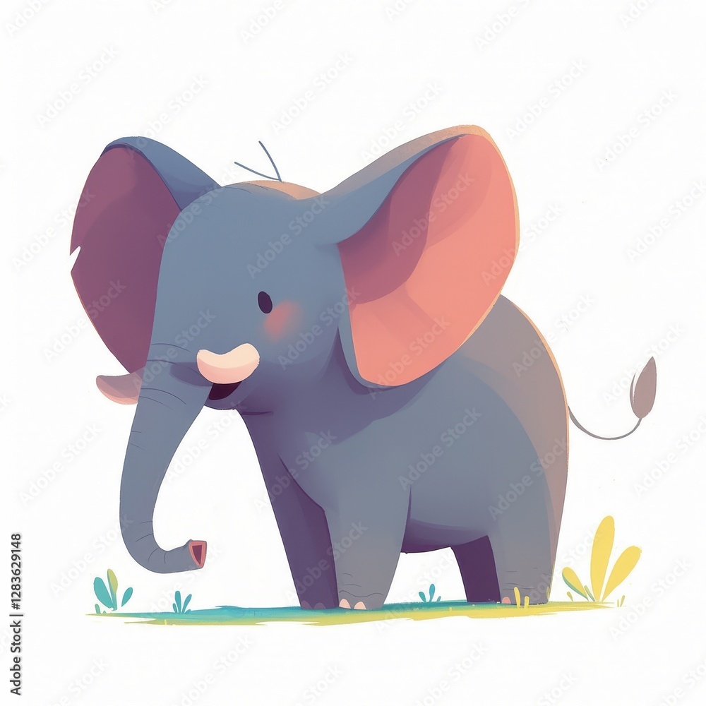 Fototapeta premium Adorable Baby Elephant Cartoon Illustration Cute Animal Character Design Wildlife Art