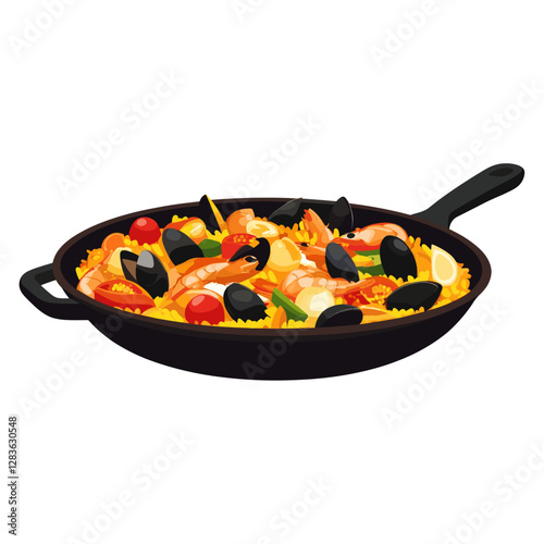 Paella in a pan illustration paella food vector