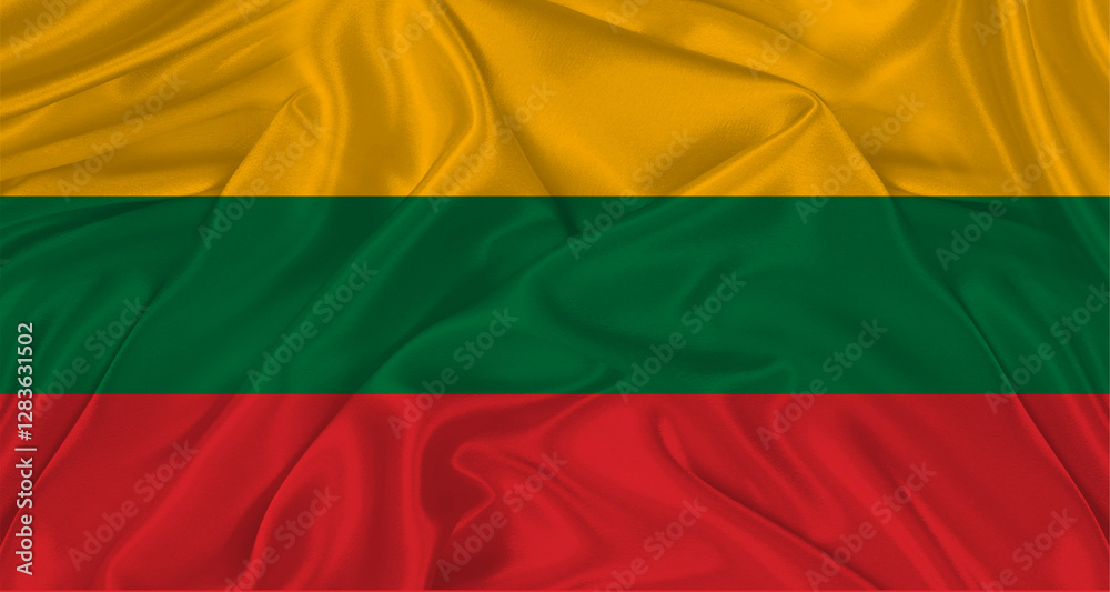 Obraz premium Lithuanian flag with fabric texture. Realistic flag of Lithuania waving