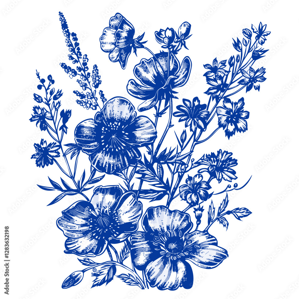 Obraz premium Clump of flowers drawing vintage style vector