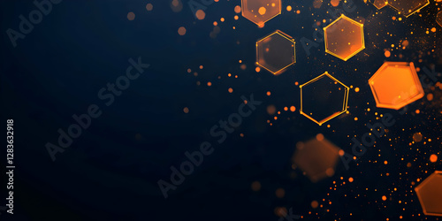 Abstract background with glowing hexagons, in a black and blue color scheme