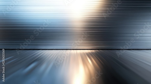 Abstract metallic surface with horizontal lines and reflective light patterns