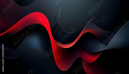 Black and red vector background with wave shapes, simple flat design, minimalistic , graphic elements, elegant lines, dark color palette, high-contrast lighting, no shadows, high resolution. 