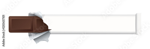 Wrapped mini chocolate bar was unwrapped and there was a chocolate bar inside top view isolated graphic illustration have blank space.