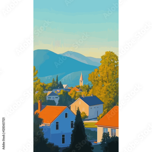Town landscape village nature vector