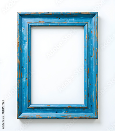 Single frame on white background. Blue wooden frame, isolated on white background AI Generated