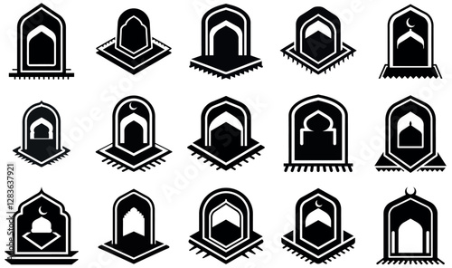 This image showcases various designs of Islamic prayer mats.
