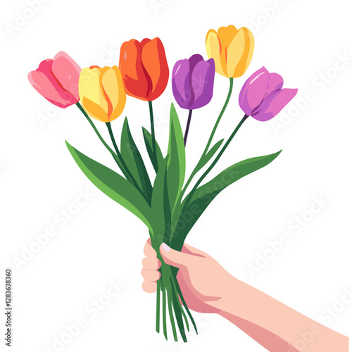 Colorful bouquet of tulip flowers tulips illustration holding vector