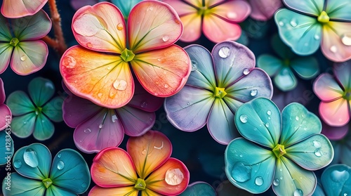 Vibrant shamrock leaves covered in fresh dew drops, symbolizing luck and prosperity. Perfect for St. Patrick’s Day themes, Irish heritage, and nature-inspired designs with freshness and elegance