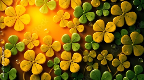 Saint Patrick’s Day concept with seamless pattern of shamrock leaves. Irish symbols of holiday, 17 march. Surface design for textile, fabric, wrapping, gift wrap, paper, scrapbook, packaging 