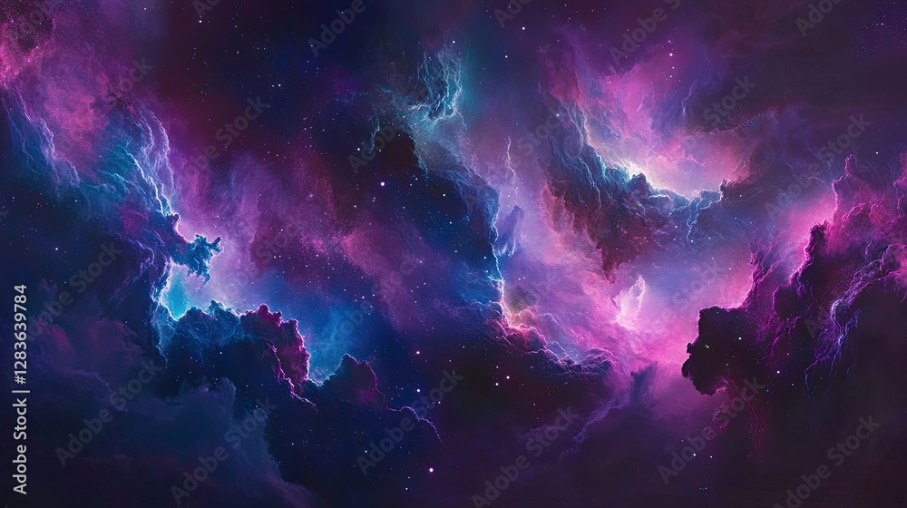 Fototapeta premium Cosmic Dance of Colors: An artist's rendering captures the sublime beauty of a distant nebula, a celestial tapestry woven with vibrant hues.