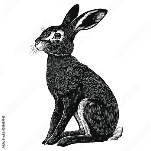 Wild hare sitting art illustration animal vector