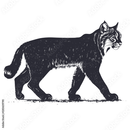 Lynx walking stealthily art illustration wildlife vector