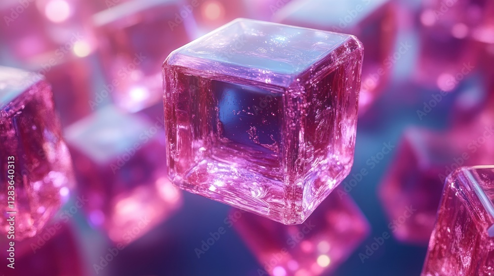 Abstract Close-Up of Pink Transparent Cubes in Dreamy Soft Focus Abstract Close-Up of Pink Transparent Cubes in Dreamy Soft Focus