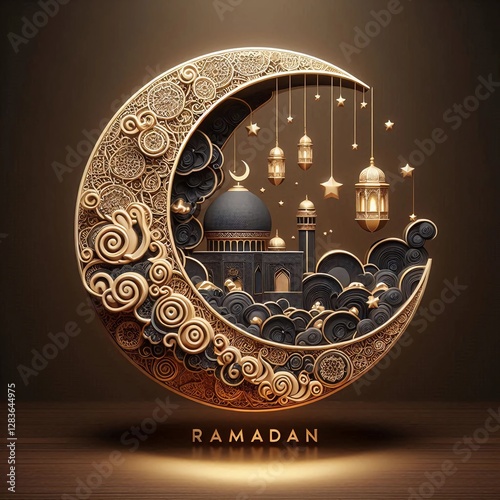 ramadan karim decorated in a beautifel way with artists over it black and gold photo