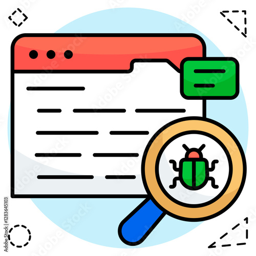 Virus under magnifying glass, debugging icon
