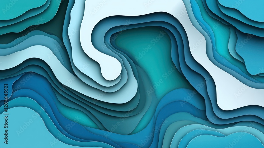 Fototapeta premium Abstract Blue Layered Papercut Design: Serene Ocean Waves