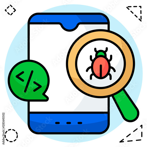 Virus under magnifying glass, debugging icon