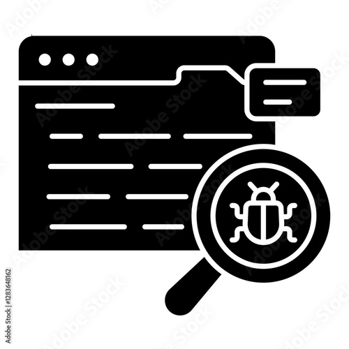 Virus under magnifying glass, debugging icon