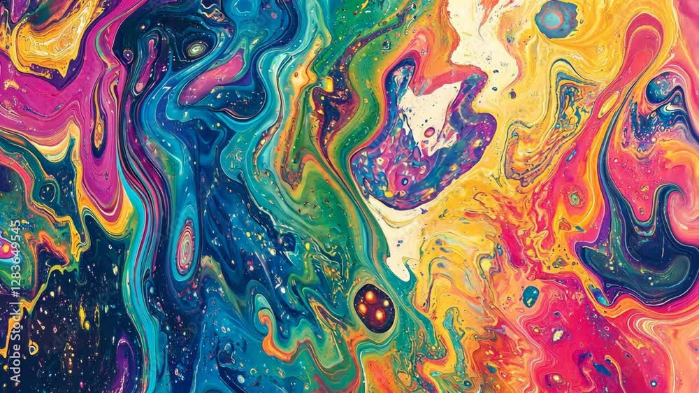 Vibrant abstract fluid painting with swirling multicolored patterns Vibrant abstract fluid painting with swirling multicolored patterns