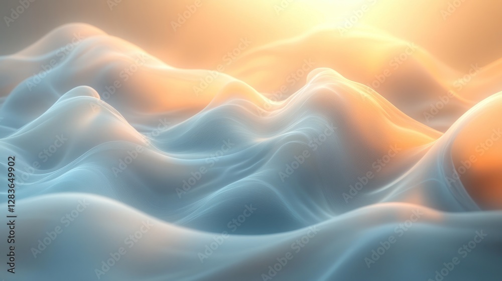 Obraz premium Dreamy landscape with flowing waves and warm golden light illumination