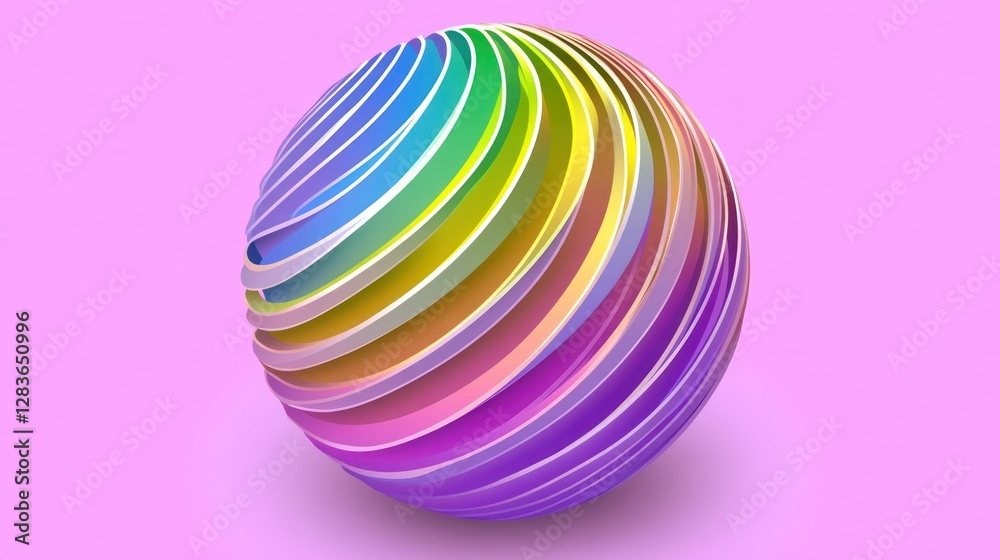 Vibrant sphere with colorful stripes on pastel background, captivating art Vibrant sphere with colorful stripes on pastel background, captivating art