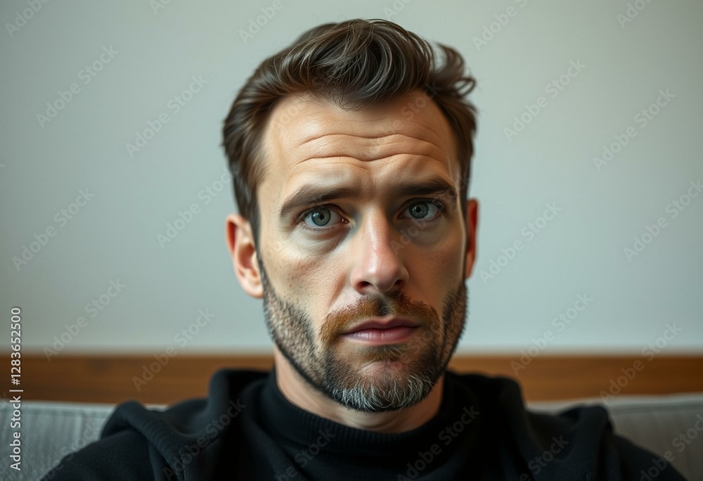 Obraz premium Photorealistic portrait of a man with thoughtful expression