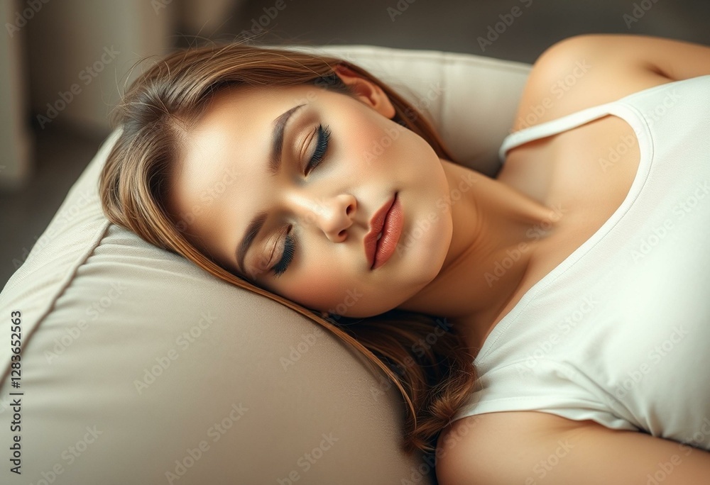 Photorealistic portrait of a relaxed female