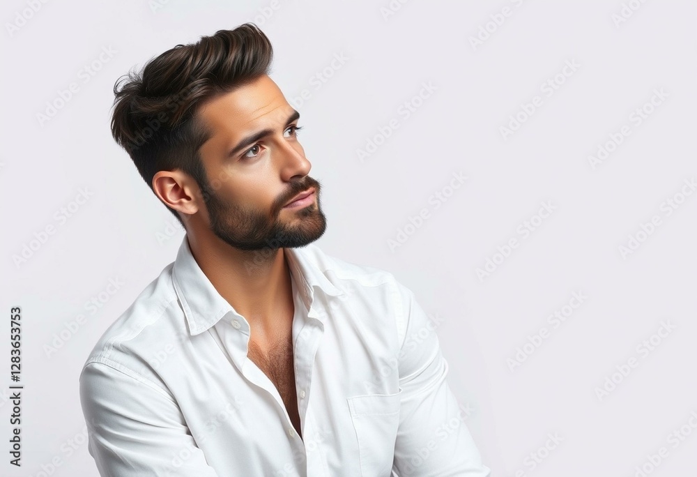 Obraz premium Photorealistic portrait of a man with a thoughtful expression