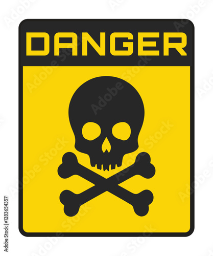 Warning yellow road sign with skull and crossed bones