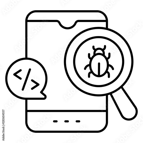 Virus under magnifying glass, debugging icon