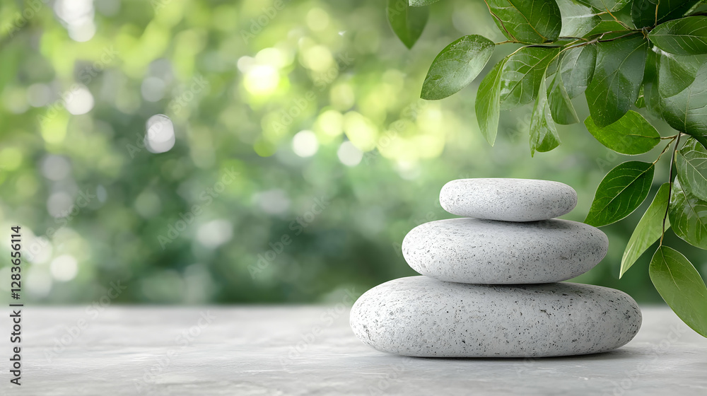 Serene stacked stones, tranquil garden backdrop, peaceful zen scene, wellness imagery Serene stacked stones, tranquil garden backdrop, peaceful zen scene, wellness imagery