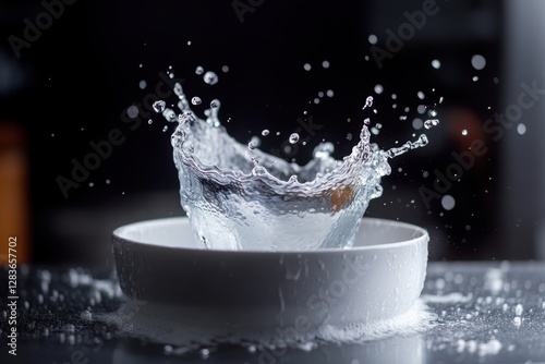 Splashes of water produced by a strong jet of water in a fountain.   photo