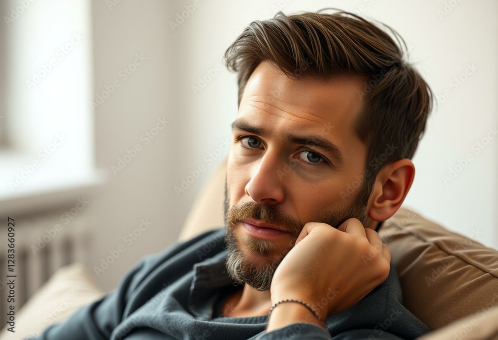 Portrait of a man with thoughtful expression Portrait of a man with thoughtful expression