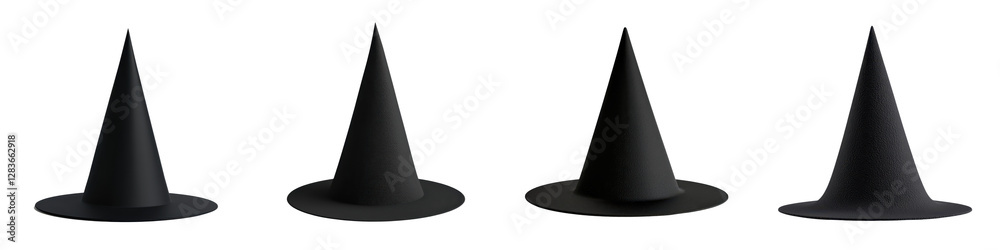 Fototapeta premium A dark and mysterious witch s hat stands alone in a haunting forest silhouette casting an ominous supernatural presence against the backdrop of a nightfall sky This eerie