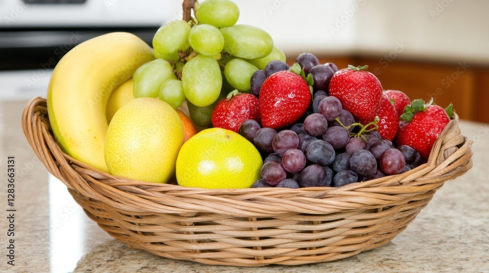 A Delightful Array of Fresh Fruits in a Rustic Wicker Basket A Delightful Array of Fresh Fruits in a Rustic Wicker Basket