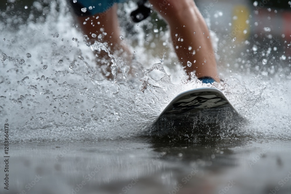 Fototapeta premium Splashes of water while water skiing. 