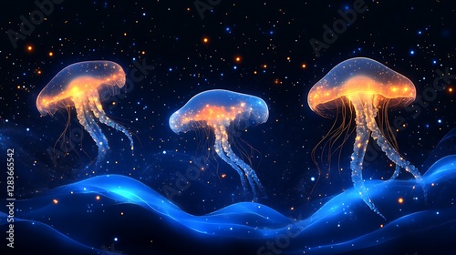 Luminous Jellyfish Swim Through Cosmic Ocean Depths