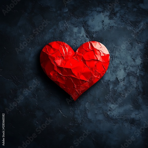 Romantic Red Heart on Dark Background for Valentine's Day Greeting Card