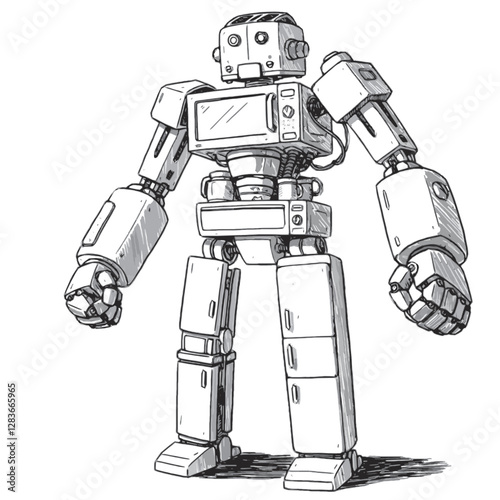 Detailed Mechanical Robot with Industrial Design – Realistic Sci-Fi Coloring Page