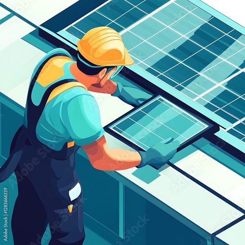 Professional Solar Panel Installation Worker Inspecting System