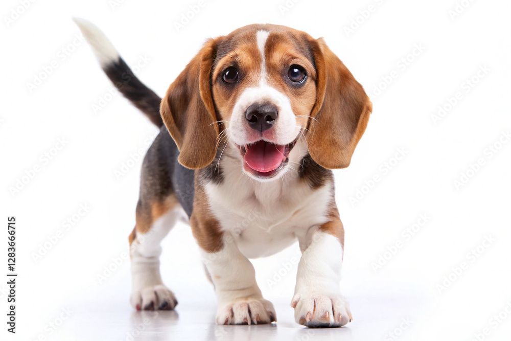 Beagle puppy: a cute Beagle puppy walks towards the camera. Captured at eye level, with focused attention, portraying the puppy's lively spirit. Beagle puppy: a cute Beagle puppy walks towards the camera. Captured at eye level, with focused attention, portraying the puppy's lively spirit.