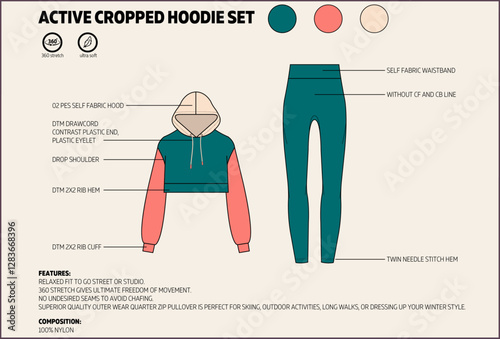 Women Crop Hoodie and Leggings Technical Tech Pack.