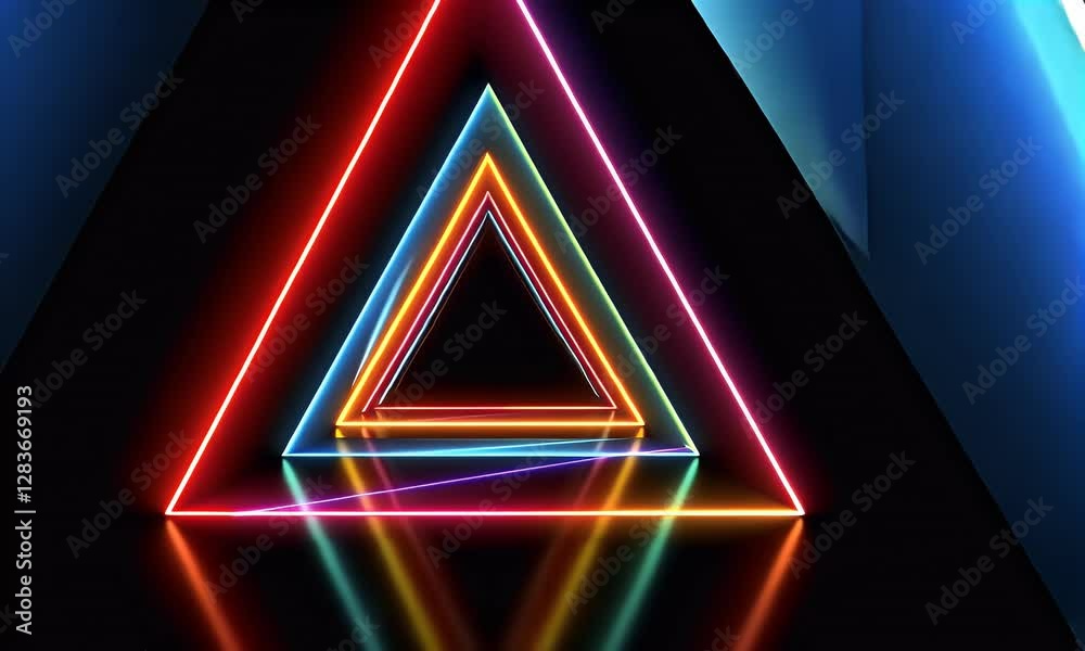 Geometric Triangular Figure in Neon Laser Light