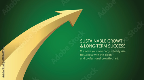 Big 3D golden business arrow graph moving forward indicating improving profits and show progress with green background