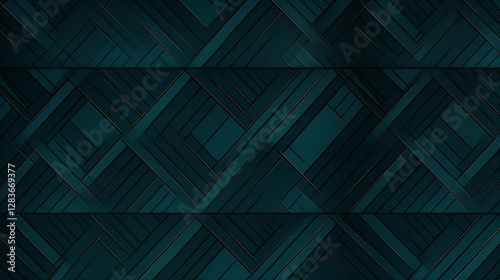 Geometric pattern with overlapping lines and shapes in dark blue and teal, creating an intricate and visually appealing design.