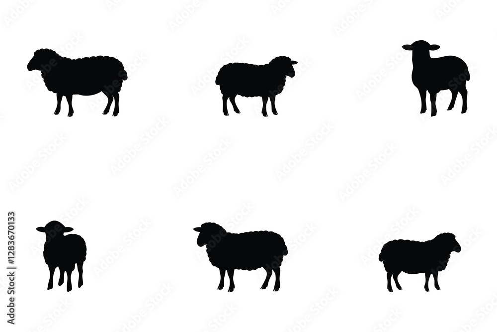Fototapeta premium Black Sheep Silhouettes – Agriculture & Farm Theme Graphics