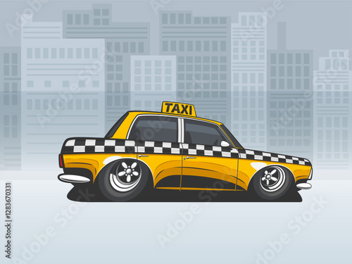 Taxi Car Illustration isolated on white. Cartoon Taxi Cab Classic. City urban transportation car. Vehicle illustration. Yellow car illustration. Public Transport. Taxi service design concept