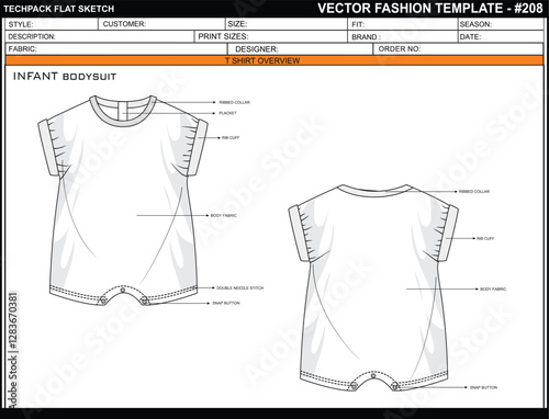 INFANT BODYSUIT SKETCH FASHION TEMPLATE TECHNICAL ILLUSTRATION